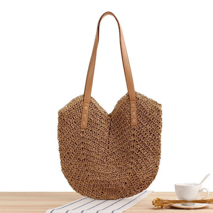 Large straw bag with leather accents Bowlift