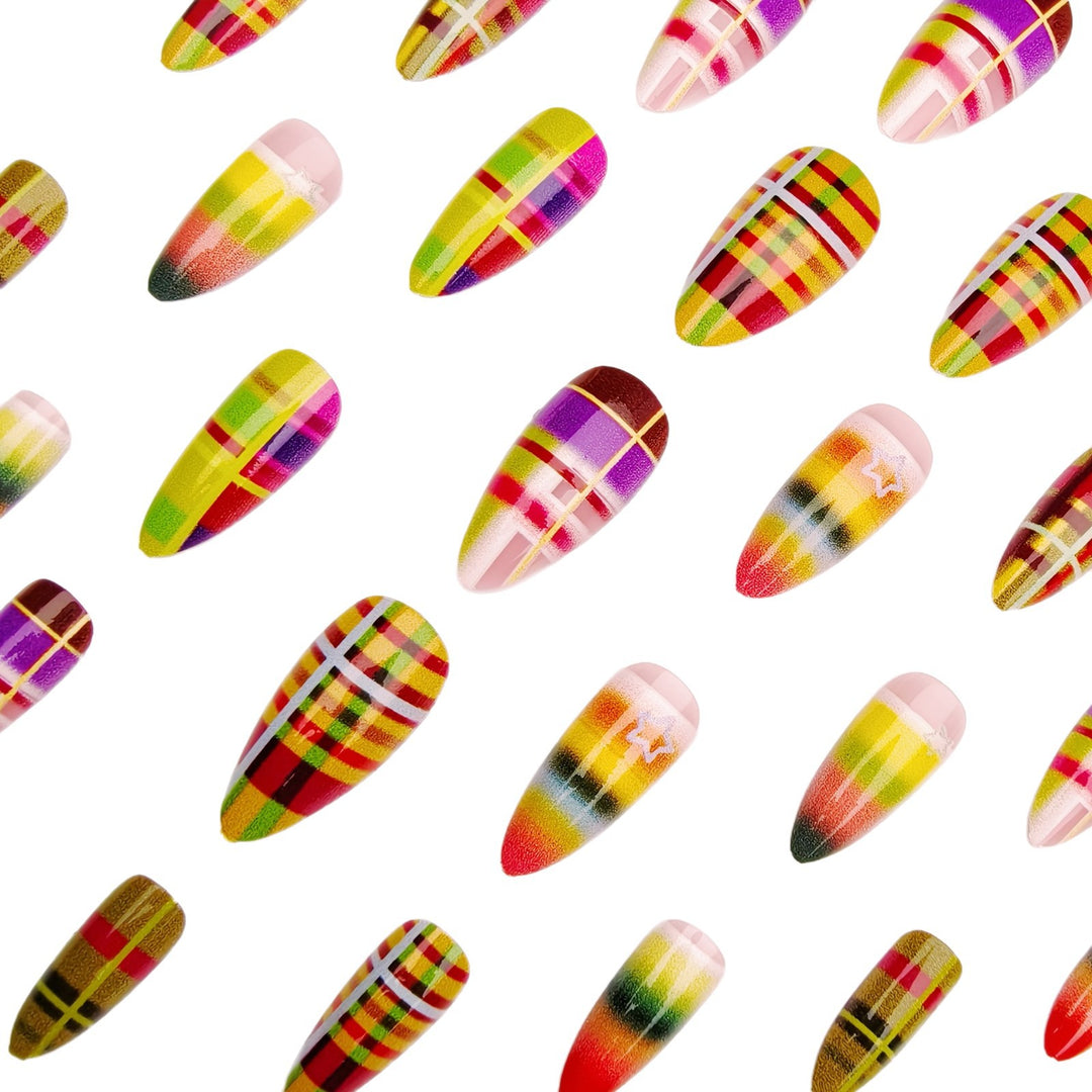 Creative artificial nails with striking plaid pattern Bowlift