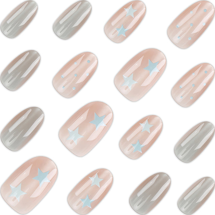 Decorative Ombré Star-Design Press-On Nails Bowlift