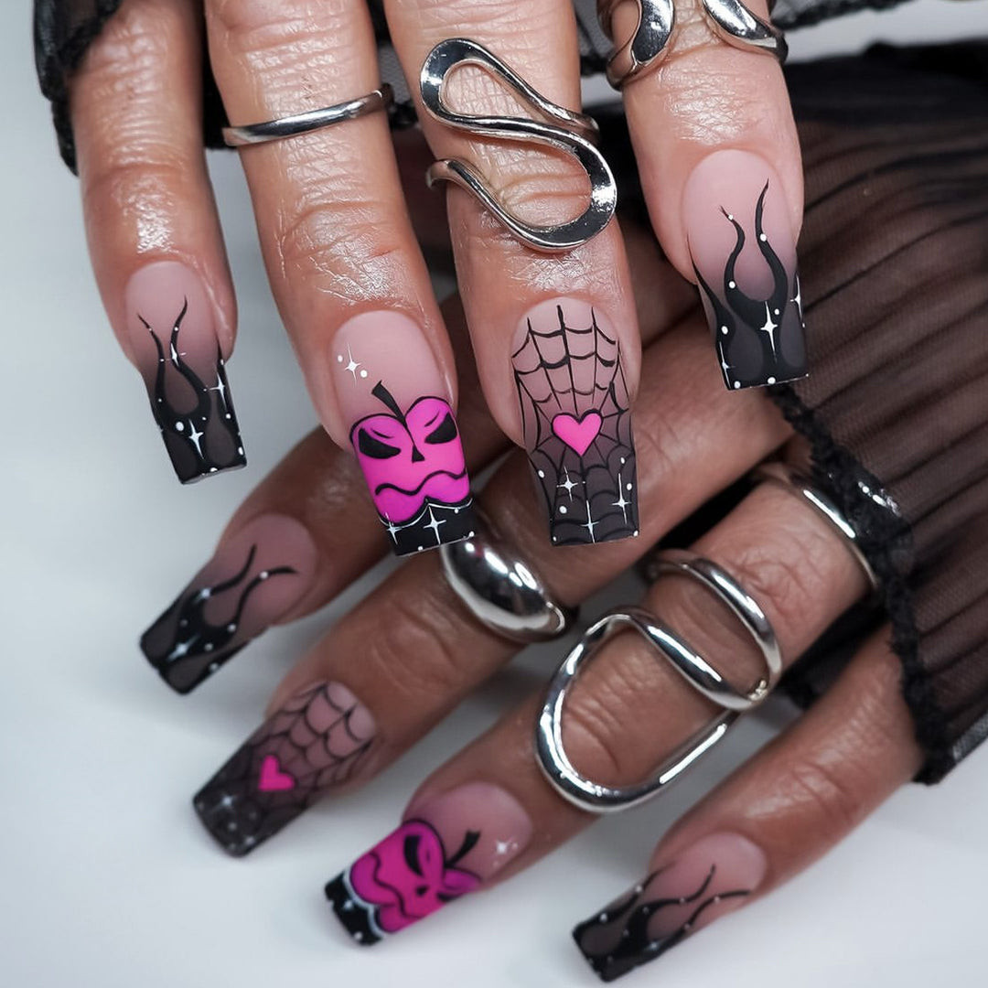 Gothic Themed Spider and Pumpkin Nail Art Extensions Bowlift