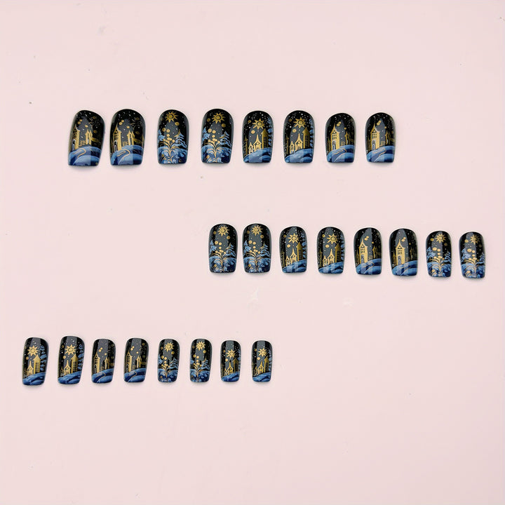 Artificial nails with festive winter landscape design Bowlift
