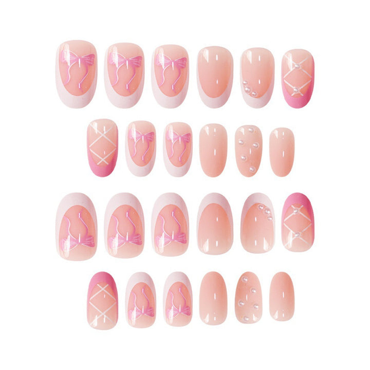 Elegant Decorative Press-On Nail Set with Bow and Pearl Accents Bowlift