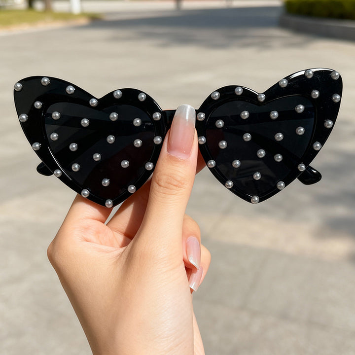 Pearl-Embellished Heart-Shaped Sunglasses Bowlift