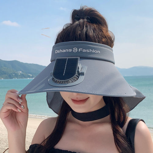 Visor with removable solar clip fan and UV protection neck strap Bowlift