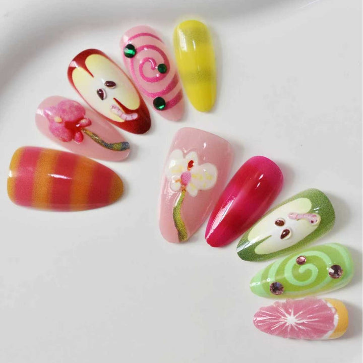 Decorative 3D Floral Press-On Nail Extensions Bowlift