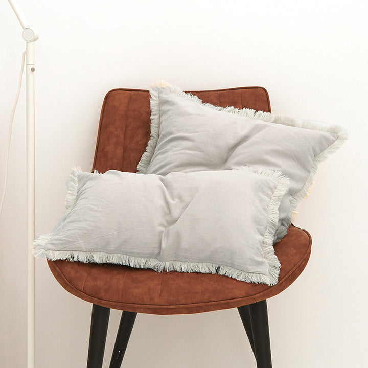 Textured Fringed Lumbar Pillow