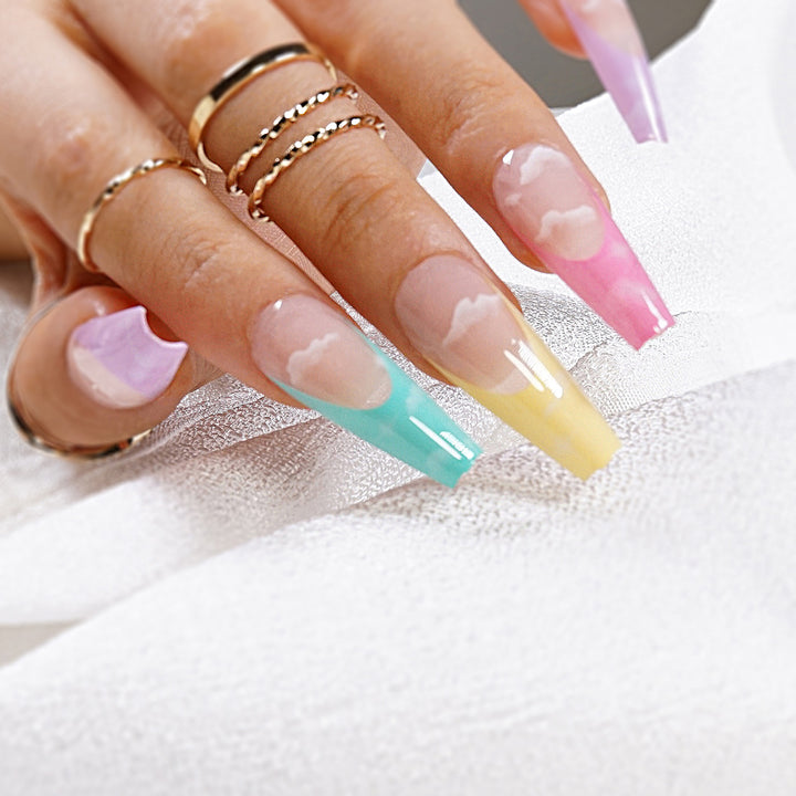 Artistic Acrylic Nails with Cloud Design Bowlift