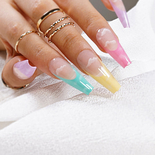 Artistic Acrylic Nails with Cloud Design Bowlift