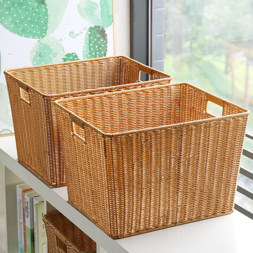 Rectangular Woven Storage Bin with Ergonomic Handles Bowlift