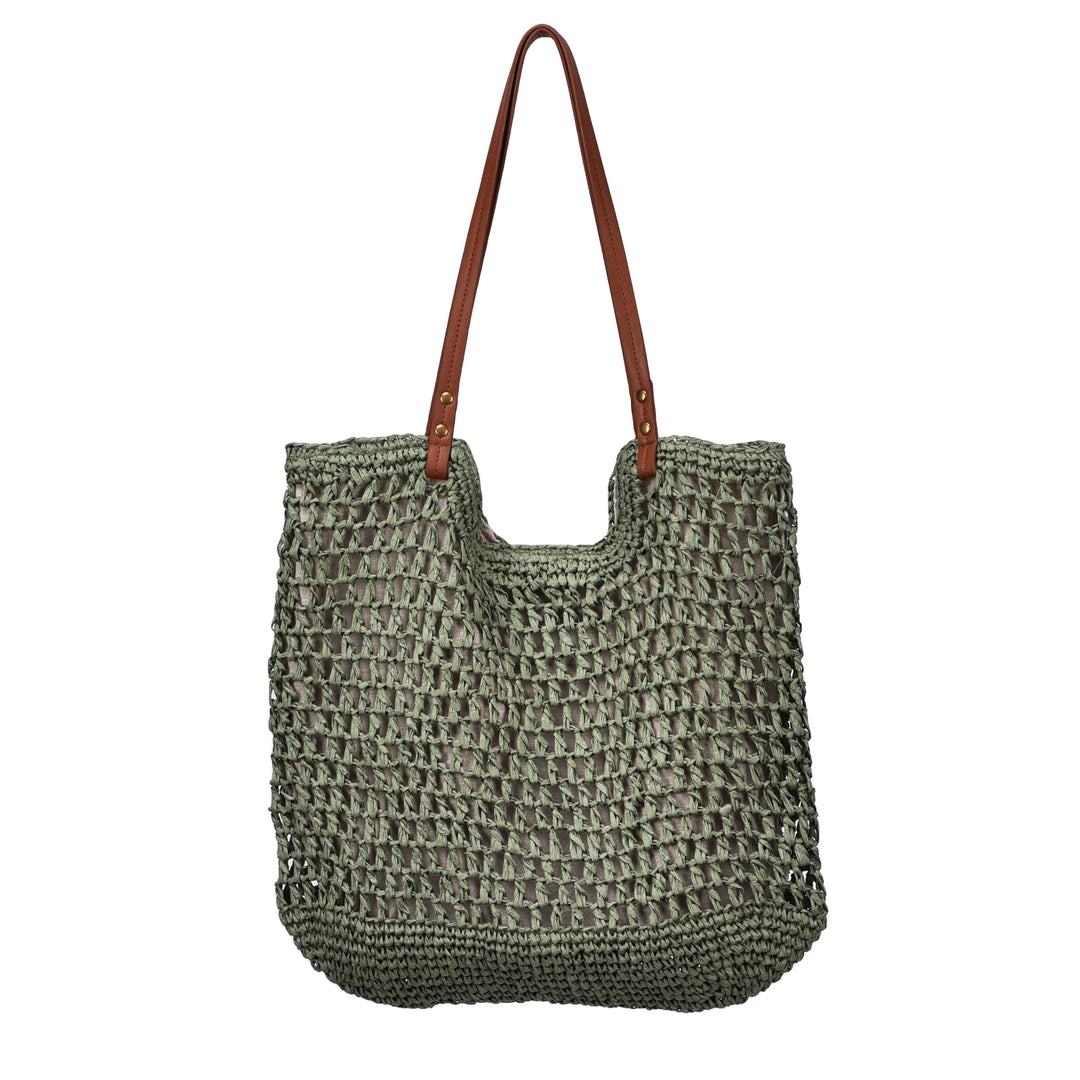 Handwoven cotton bag with leather handles Bowlift