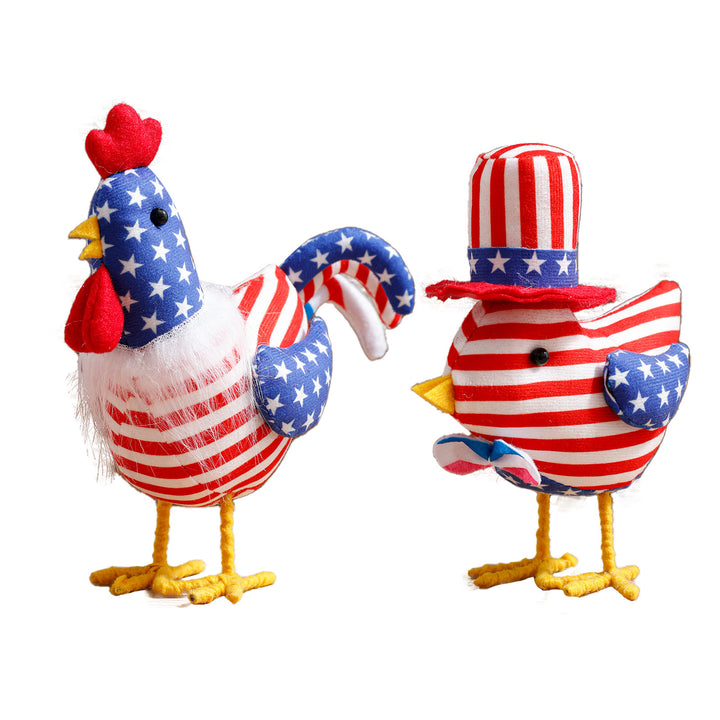 Unisex standing fabric figure rooster with padded stuffing and star stripe pattern Bowlift