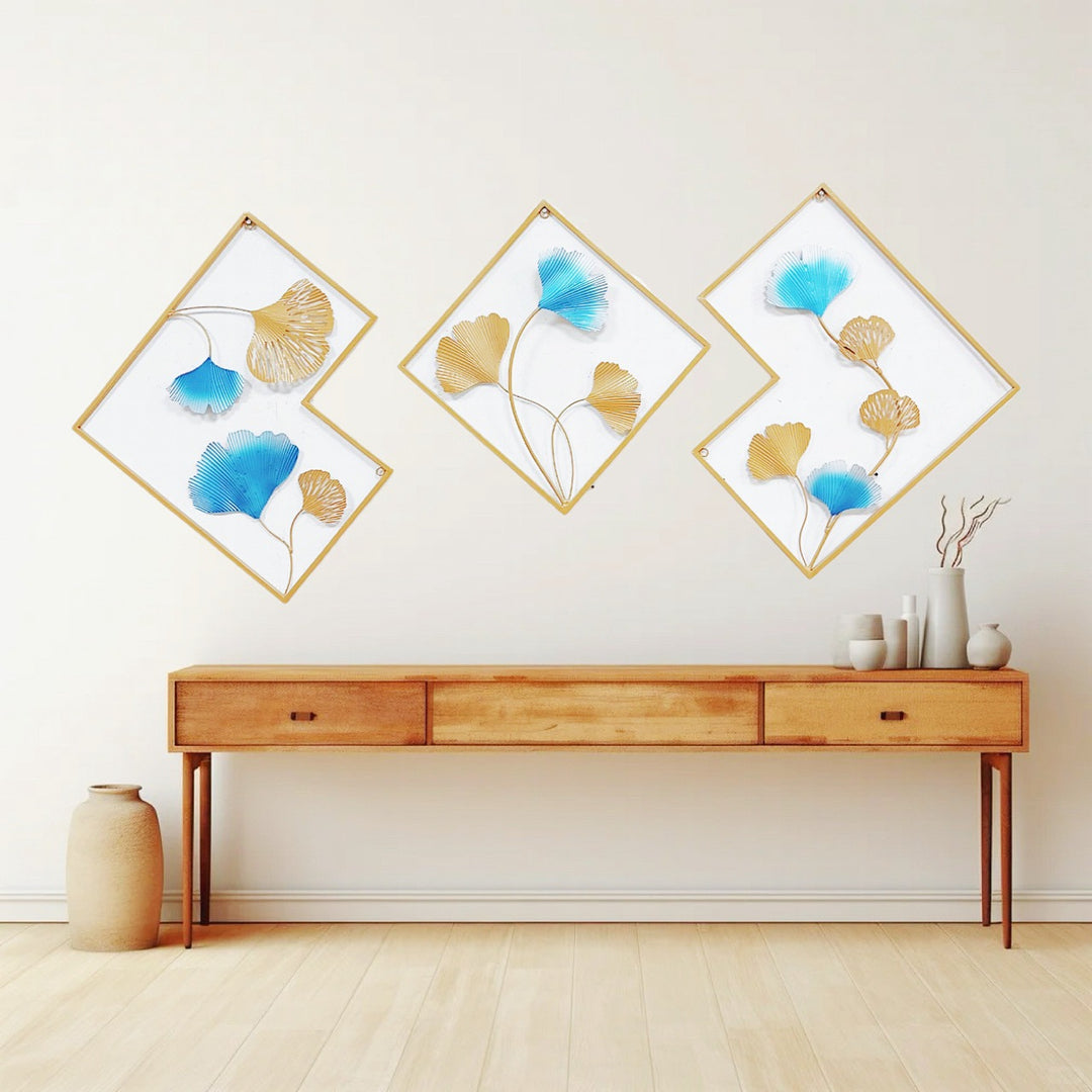 Decorative Metal Wall Art Set with Ginkgo Leaf and Floral Design Bowlift