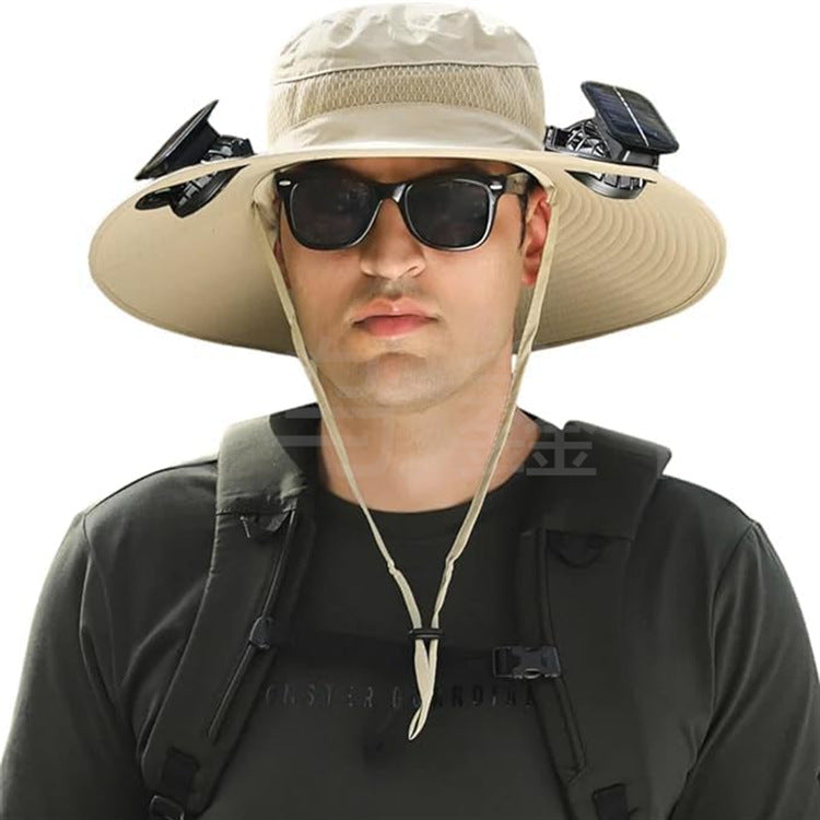 sun hat with solar-powered fan and wide brim Bowlift