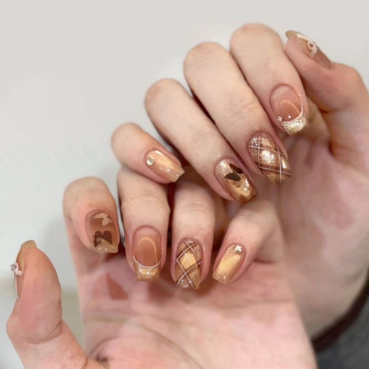 Decorative Press-On Nail Set with Star and Bow Designs Bowlift