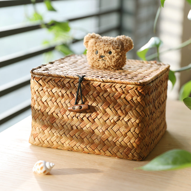 Woven Storage Box with Cute Lid Bowlift