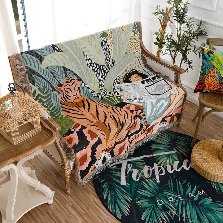 Tropical-Themed Artistic Tapestry Throw Blanket