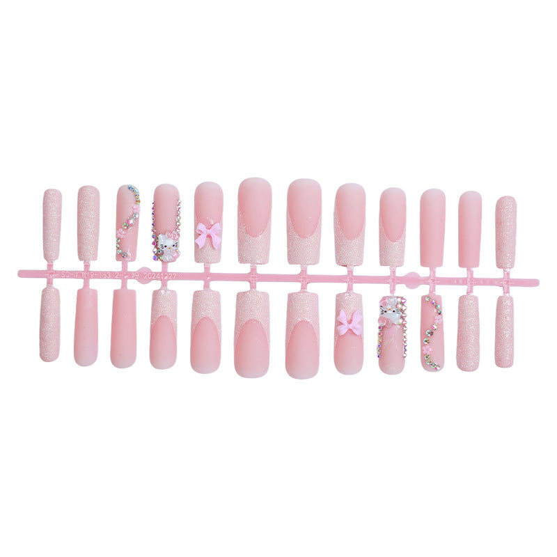 Decorative Premium Press-On Nail Set with Rhinestone and Bow Accents Bowlift