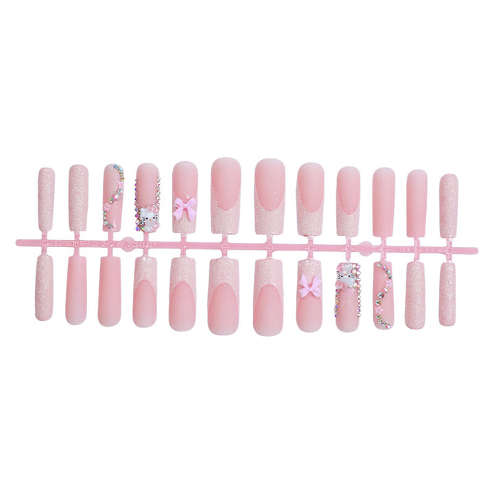 Decorative Premium Press-On Nail Set with Rhinestone and Bow Accents Bowlift