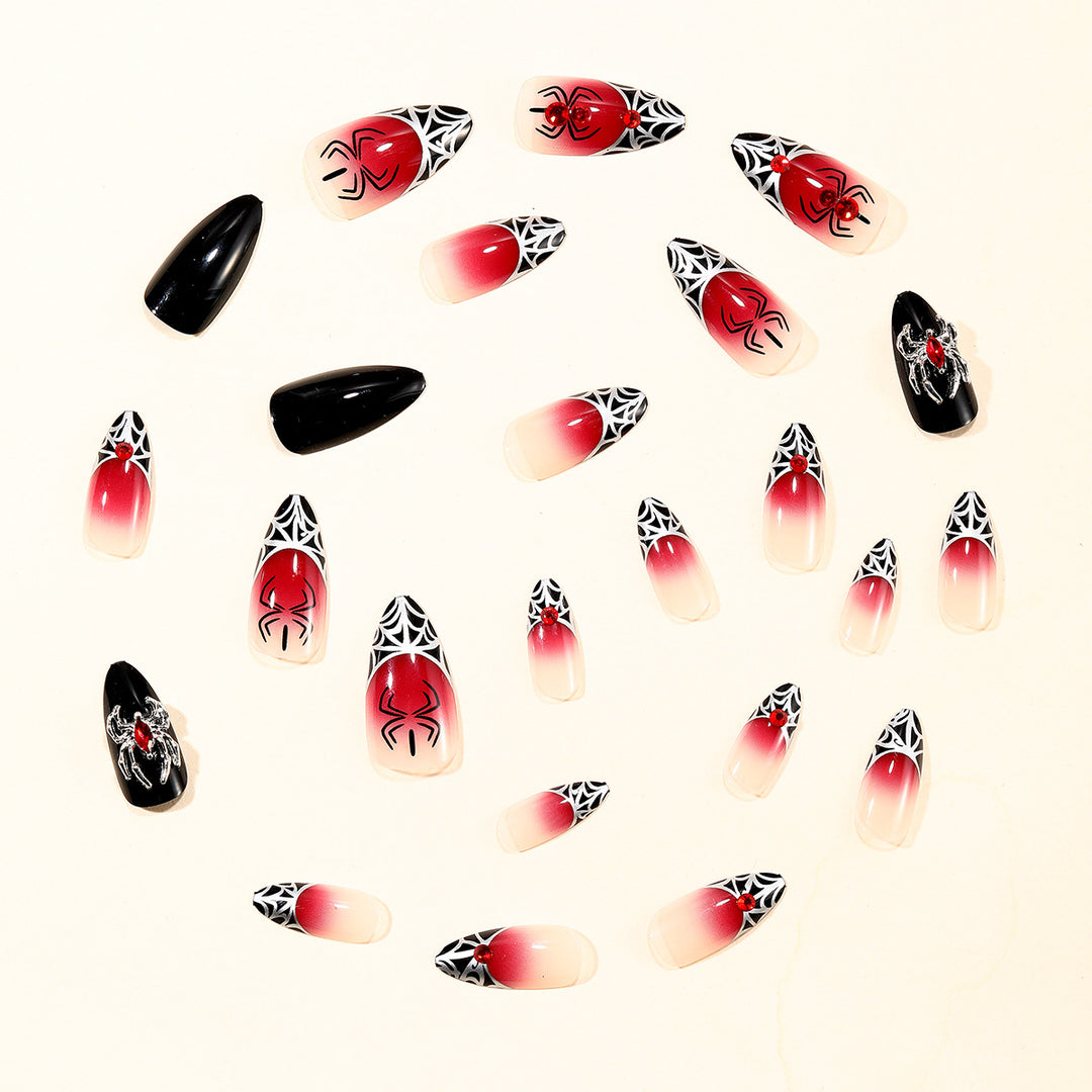 Gothic Spider-Themed Stiletto Nail Art Extensions Bowlift