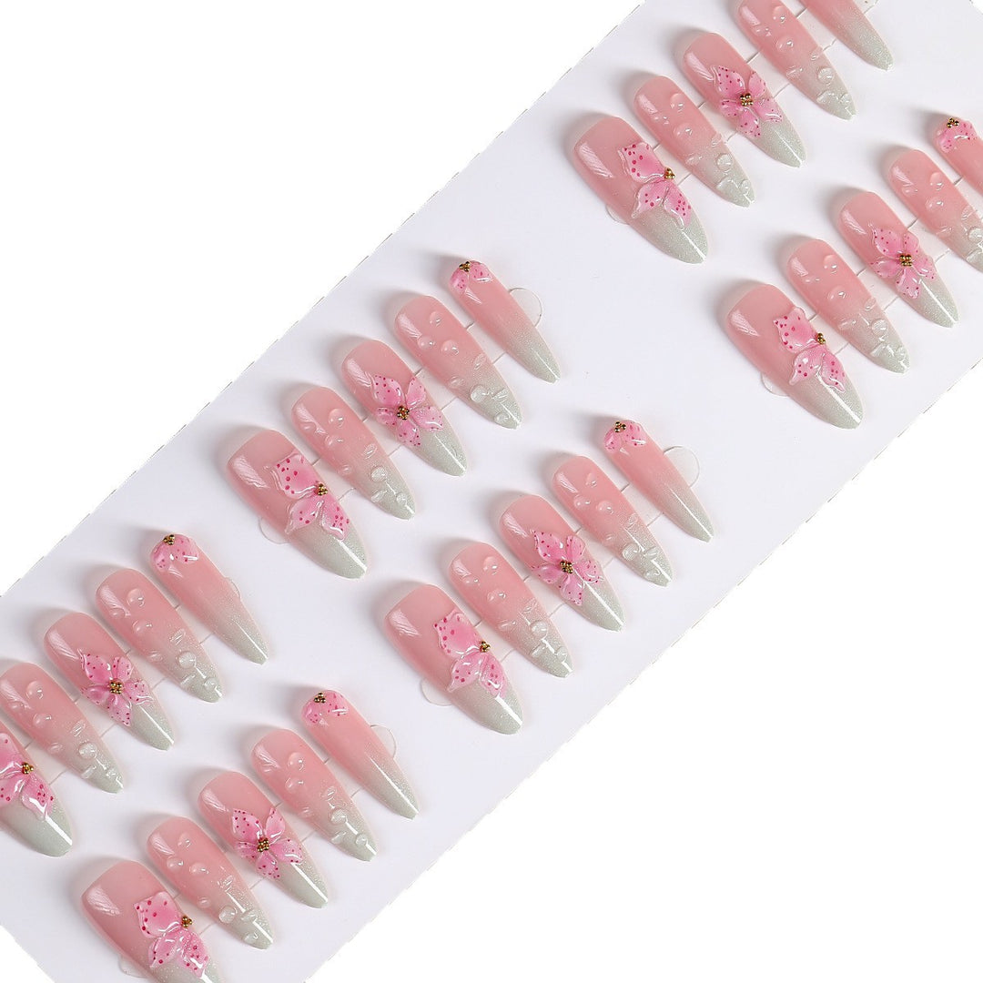 Artistic Floral Short Press-On Nails Bowlift