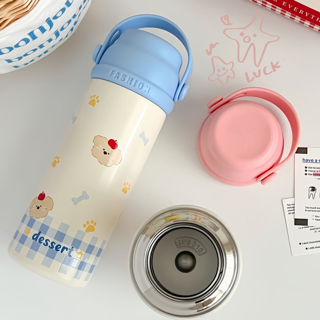 Women's Insulated Drinking Bottle with Cheerful Animal Design Bowlift