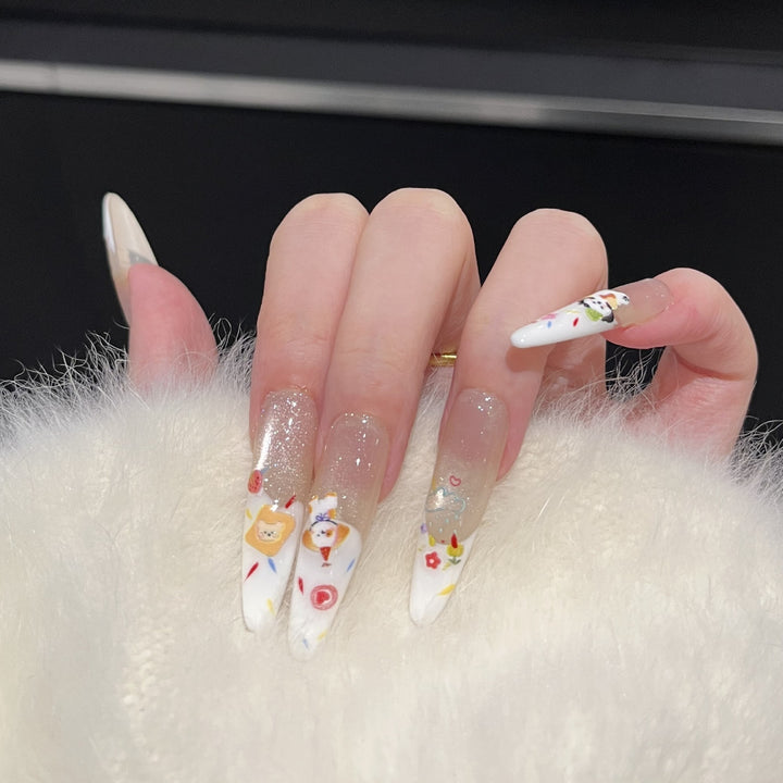 Decorative Press-On Nail Art Set with Glitter Accents Bowlift
