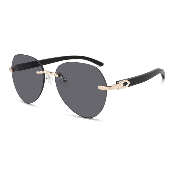 Rimless oversized cat eye polarized sunglasses with wood-effect temples Bowlift