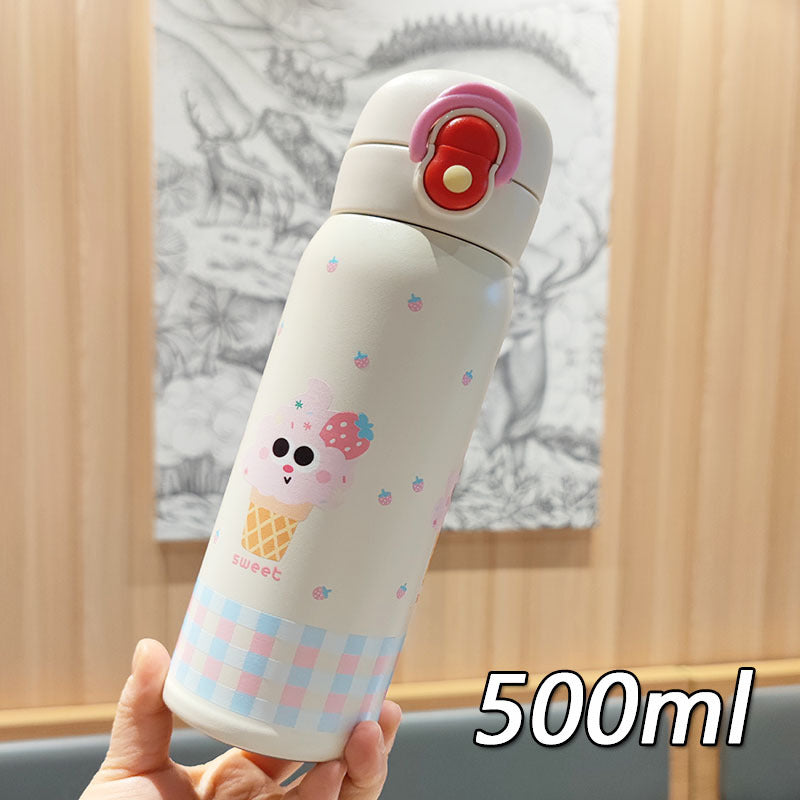 Women's playful stainless steel drinking bottle with integrated safety closure Bowlift