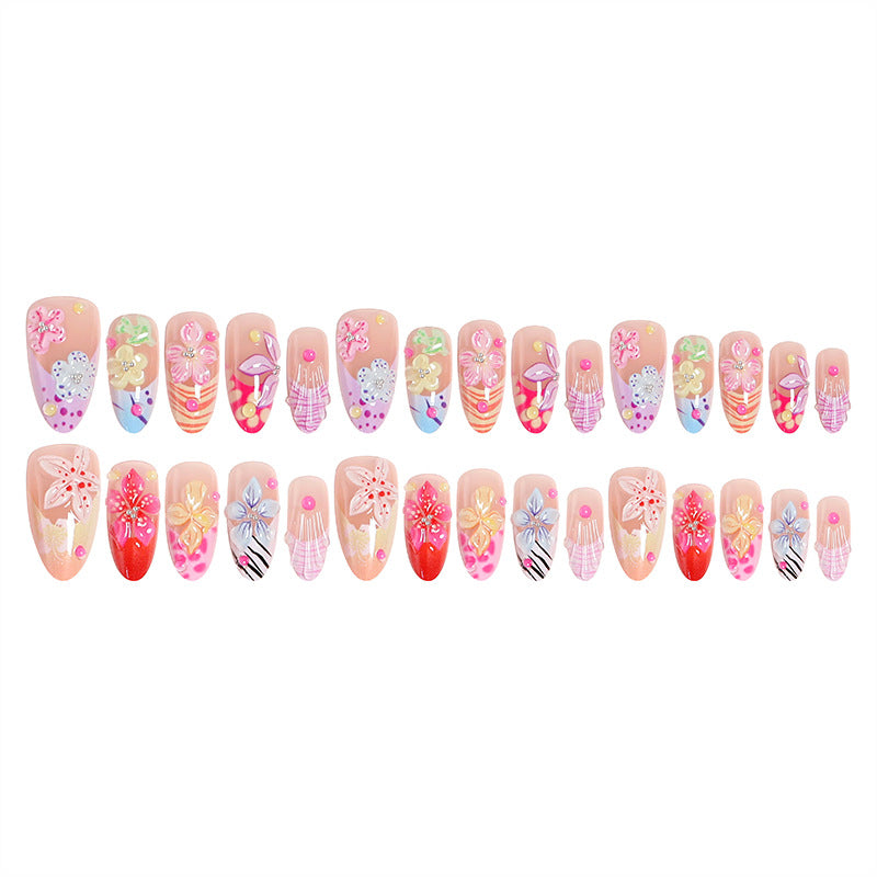 Artificial nail set with floral 3D decorations Bowlift