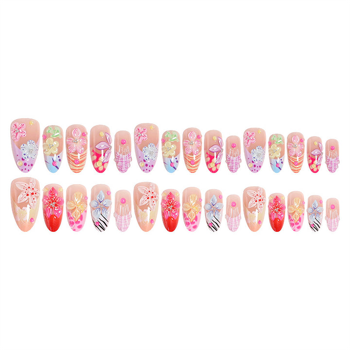 Artificial nail set with floral 3D decorations Bowlift
