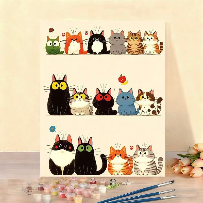 Cat-Themed Paint by Numbers Canvas Art Kit Bowlift