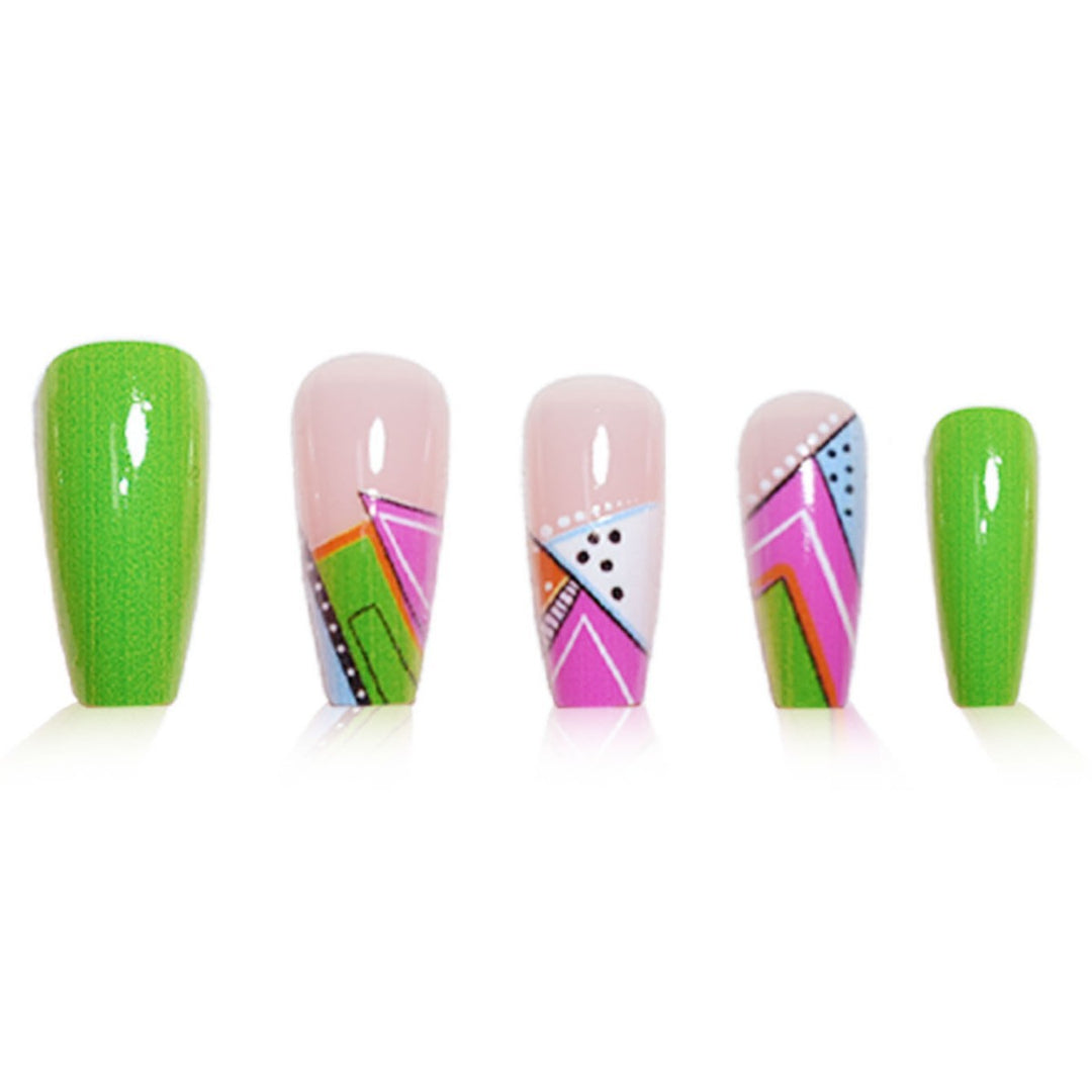Artistic Neon Geometric Press-On Nail Art Extensions Bowlift