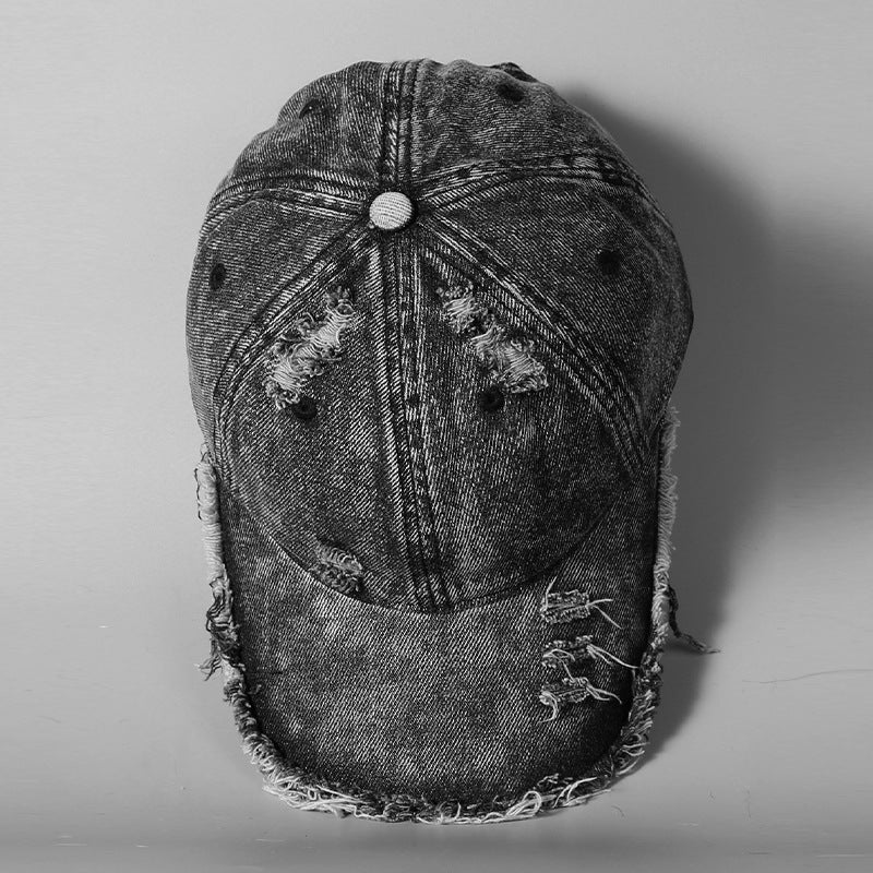 Men's Distressed Vintage Denim Baseball Cap Bowlift