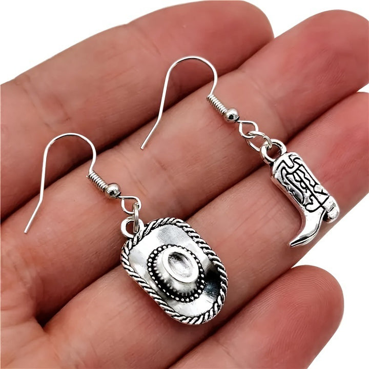 Western Charm Dangle Earrings with Cowboy Hat and Boot Charms Bowlift