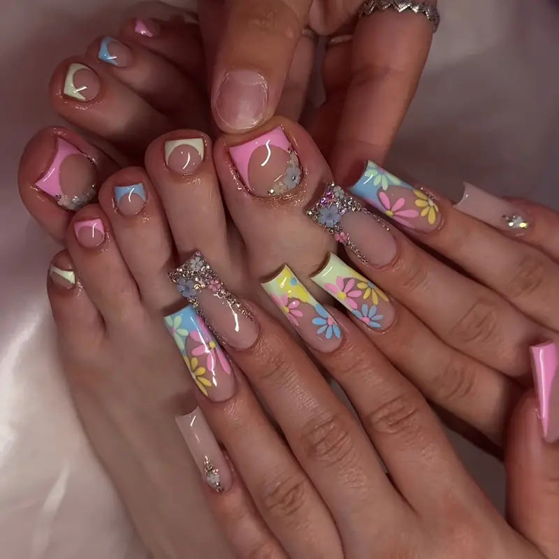 Vibrant Floral Press-On Nail Art Bowlift