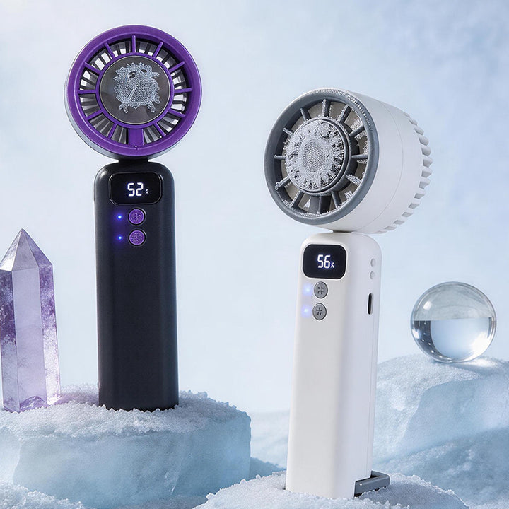 Cooling compact rechargeable handheld mini fan with digital speed indicator detachable lanyard foldable head Bowlift