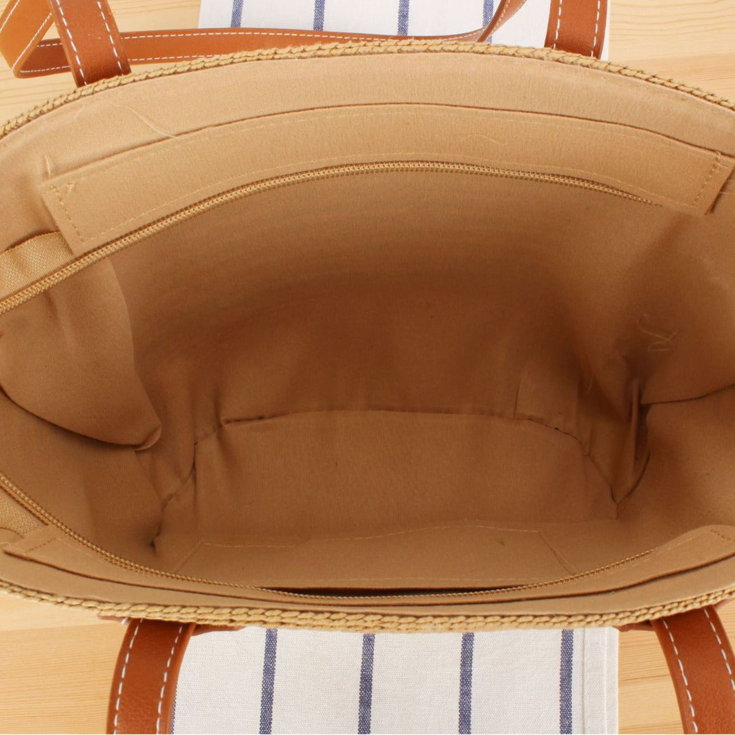 Handbag Made of High-Quality Raffia Fabric with Elegant Leather Handles Bowlift