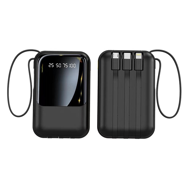 Compact power bank with digital display and integrated charging cables Bowlift