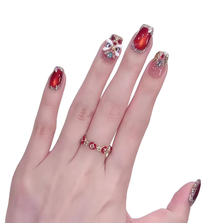 Elegant Gemstone Embellished Press-On Nail Set Bowlift