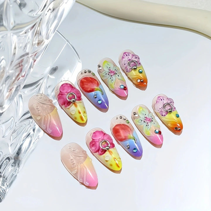 Artistic 3D Floral Nail Extensions Bowlift