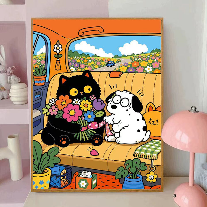 Playful Cat-Themed Decorative Wall Canvas Art Bowlift
