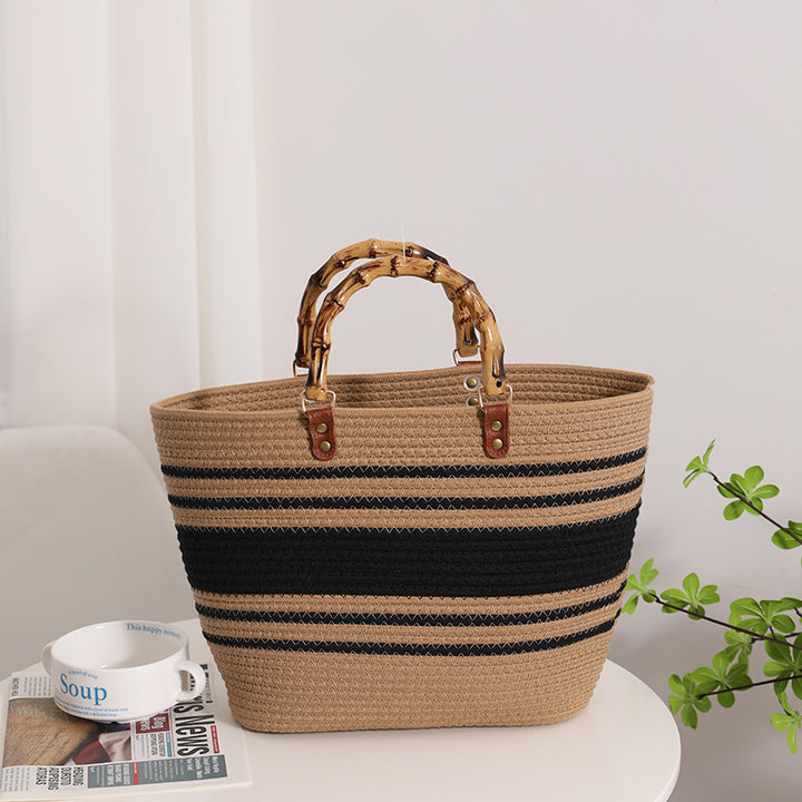 Fashionable straw bag with bamboo handles Bowlift