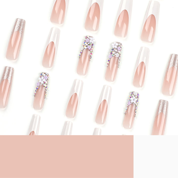 Artful Nail Extensions with Glitter and Flower Decor Bowlift