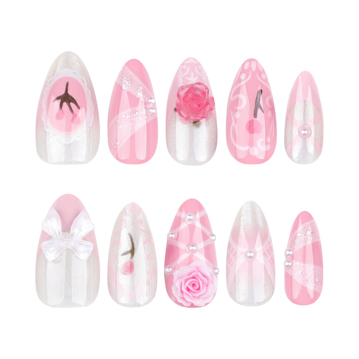 Artful Nail Extensions with Romantic Accents Bowlift