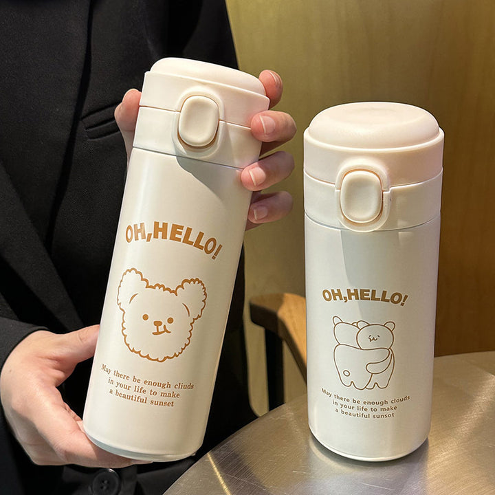 Ladies Insulated Drinking Bottle with Cute Animal Design and Practical Flip Top Bowlift