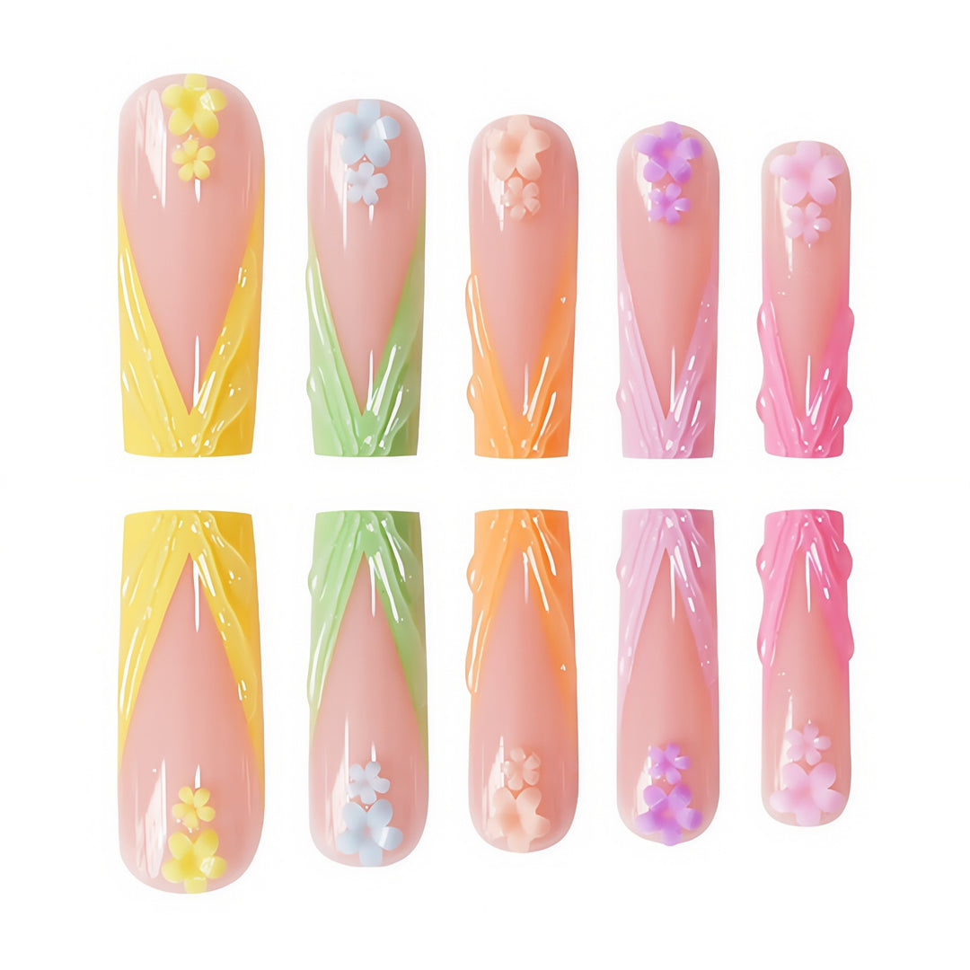 Floral Accent Long Nail Extensions Bowlift