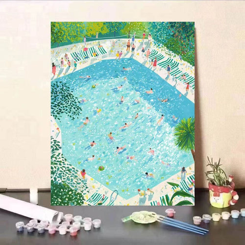 Creative Poolside Scene Paint by Numbers Kit Bowlift