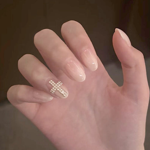 Elegant Press-On Nail Art with Cross Design Bowlift