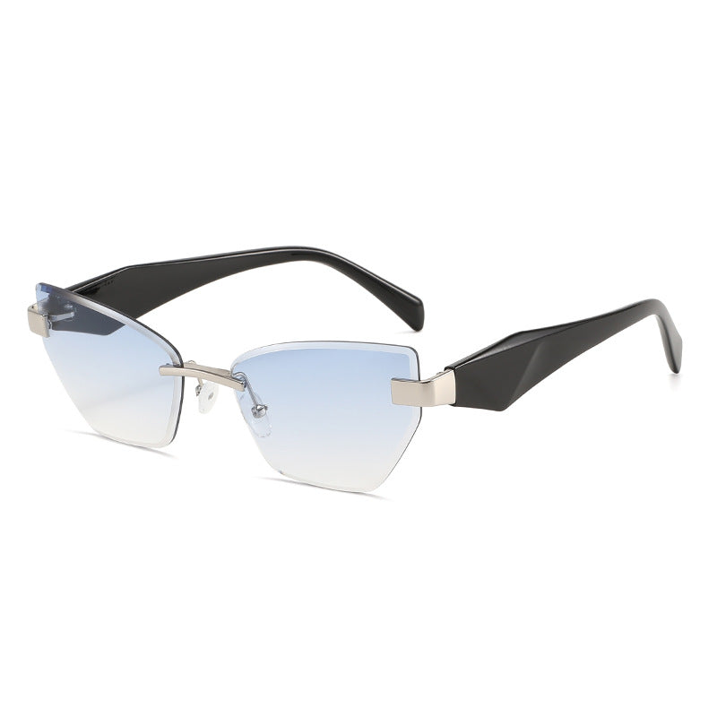 Rimless Geometric Cat-Eye Sunglasses with Sculpted Temples Bowlift