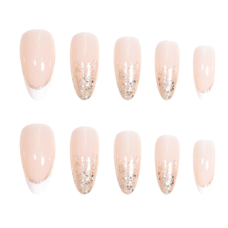 Elegant Stiletto Press-On Nail Set with Glitter and French Tip Bowlift